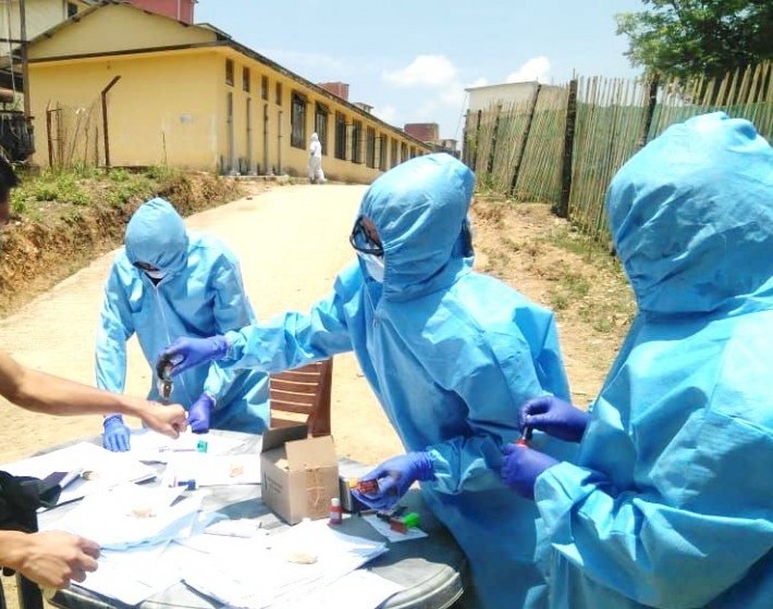 Representative Image: Frontline medical personnel on COVID-19 duty in Nagaland. The witnessed another big surge in daily COVID-19 cases with 50 new infections from the virus on July 25. (Morung File Photo)